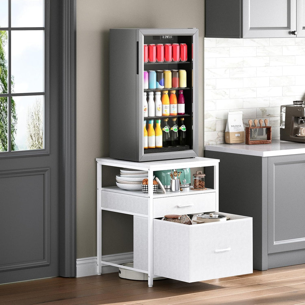 Herture Mini Fridge Stand with 3 Storage, Small Refrigerator Stand for Dorm