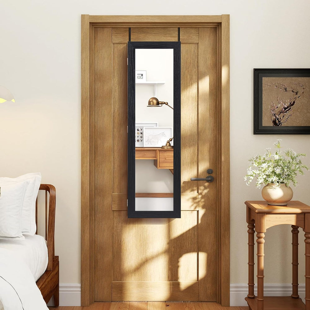 COSTWAY Full Length Mirror Jewelry Cabinet, Wall Door Mounted Jewelry Organiz...