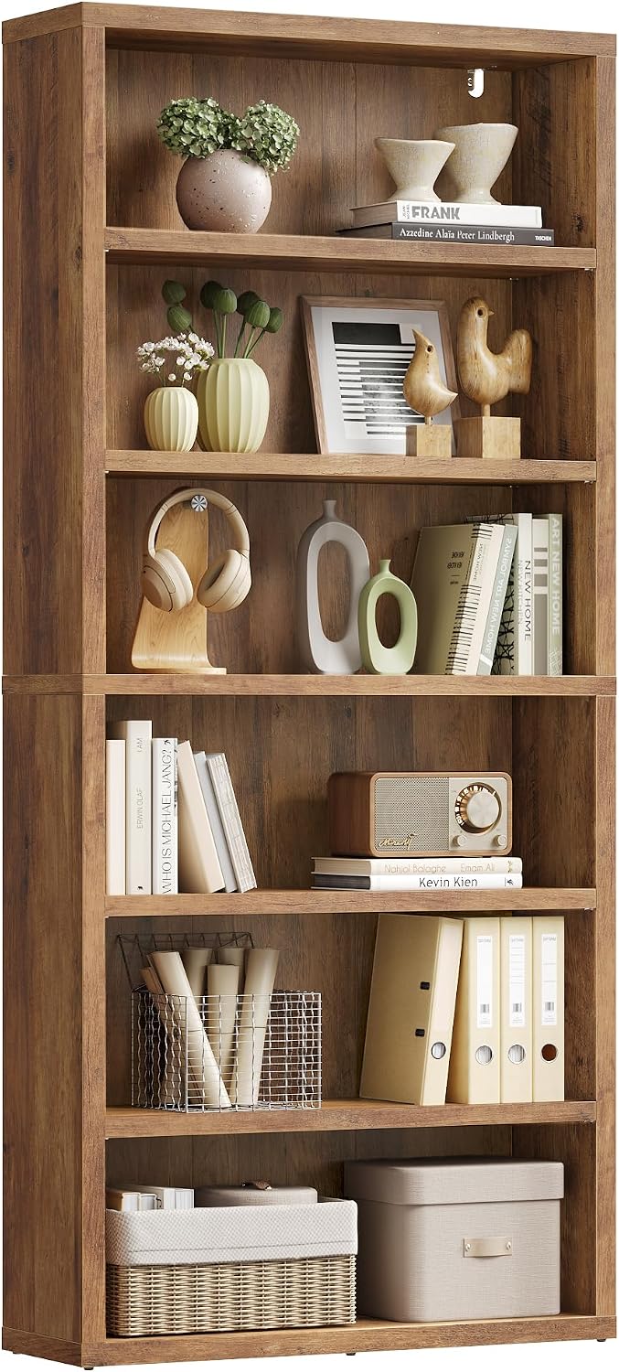 VASAGLE 6-Tier Bookshelf, Minimalist Bookcase with Adjustable Shelves