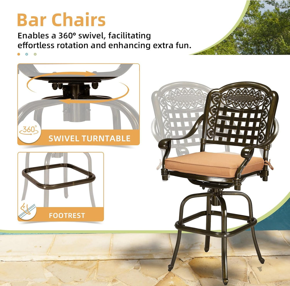 3-Piece Patio Swivel Bar Set, High Top Bar Table & Chairs, All-Weather Ca...