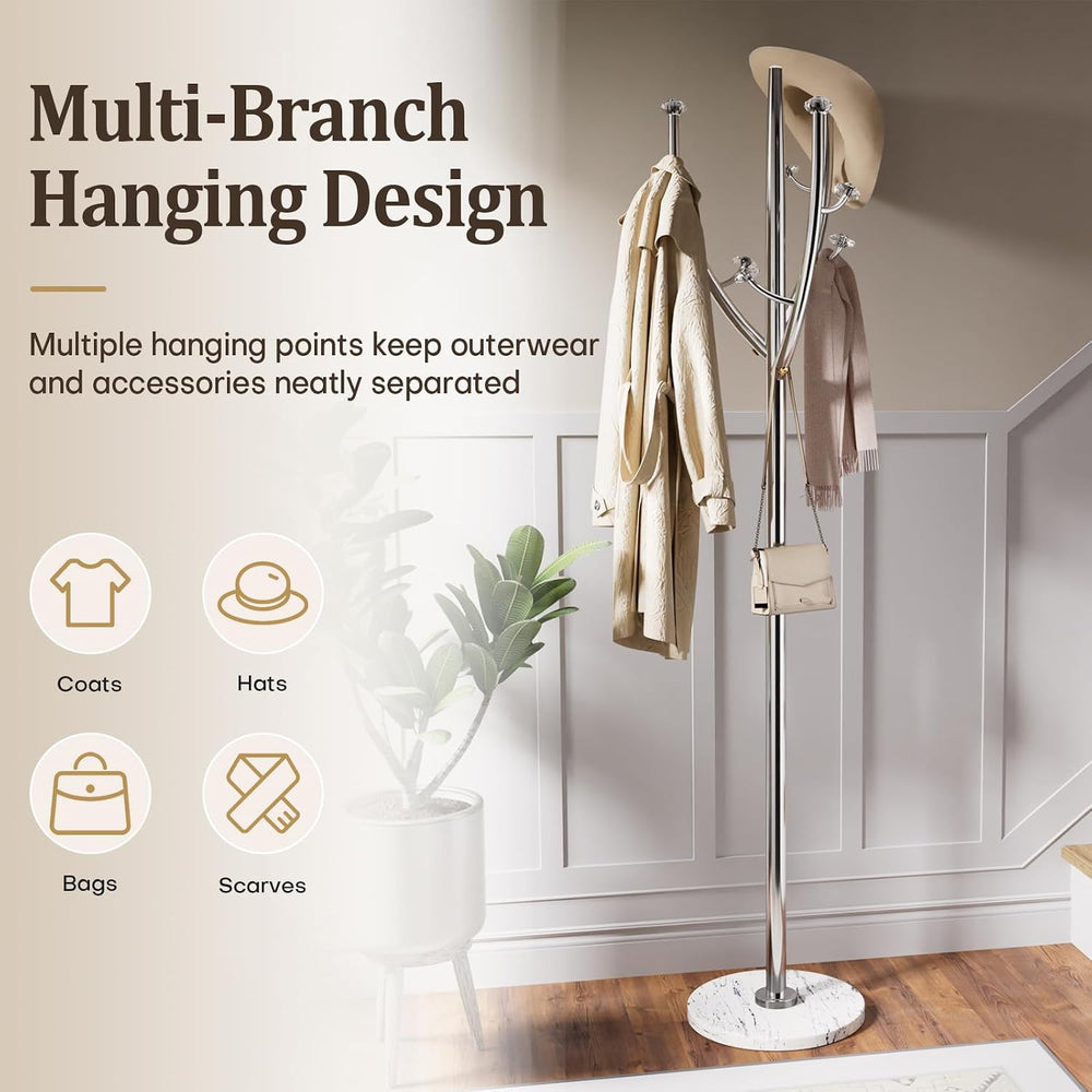 Homde Heavy Duty Coat Rack: Metal Marble Base Improved Stability (Silver)