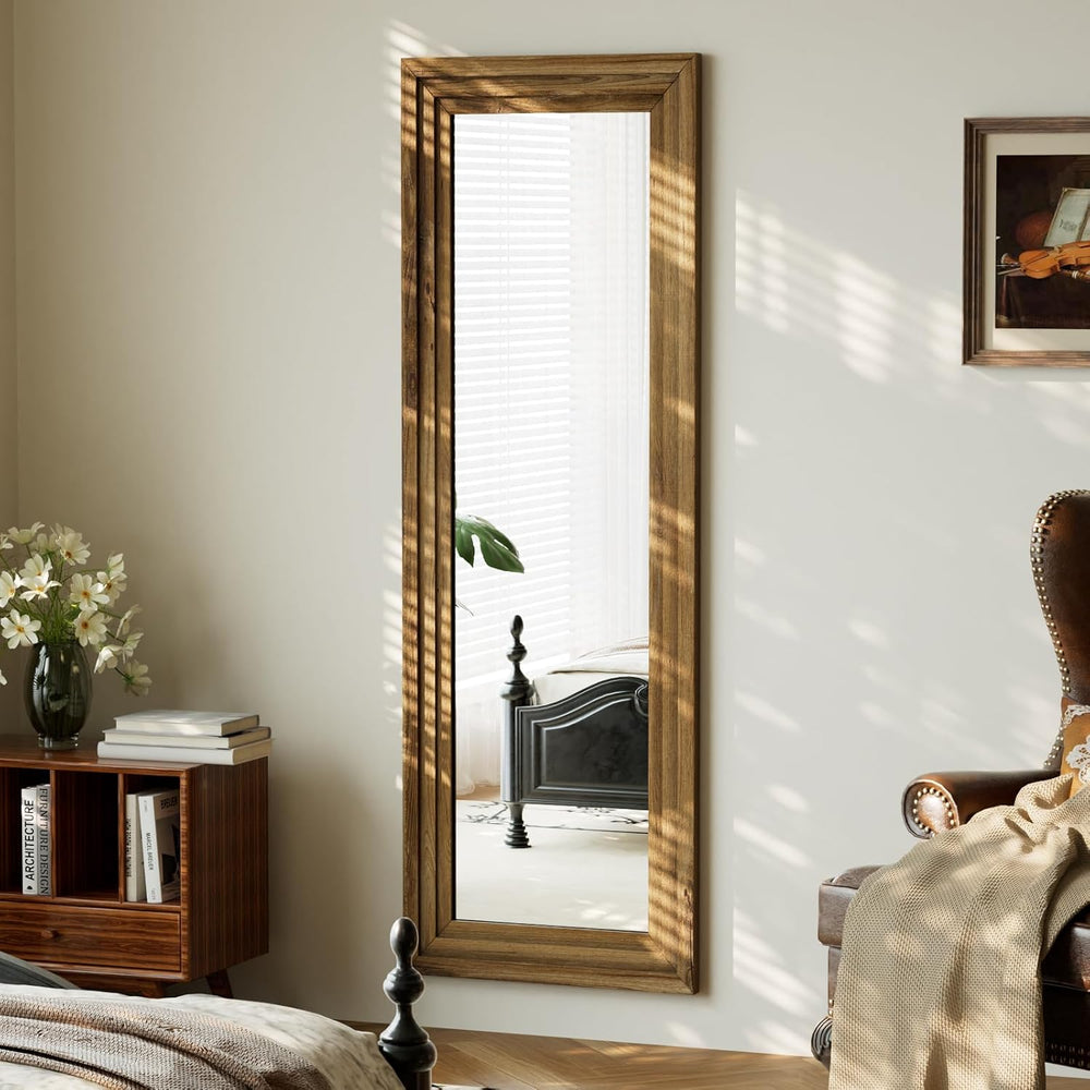 Full Length Mirror 65"X22", Brown Large Floor Mirror with Solid Woo...