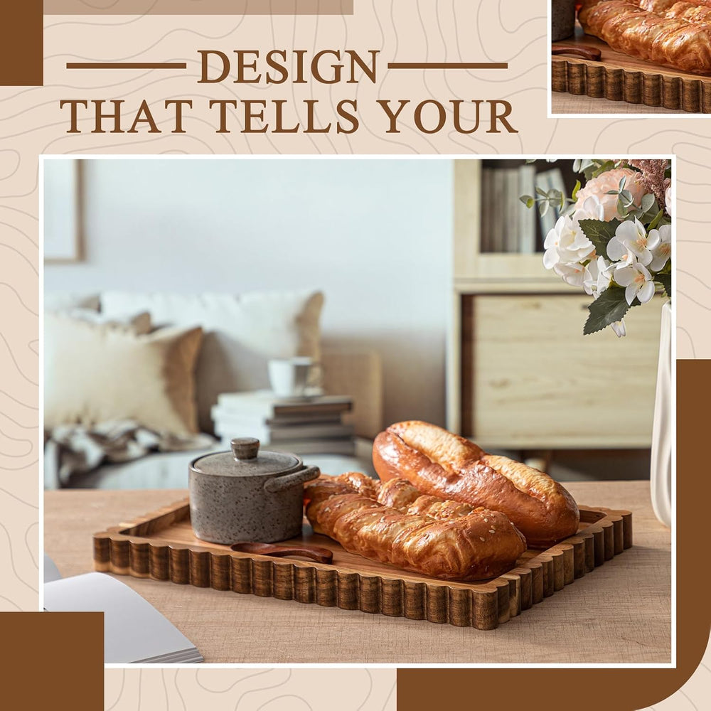 Lounsweer Acacia Wood Decorative Tray, 14" x 10'' Wooden Scallop...