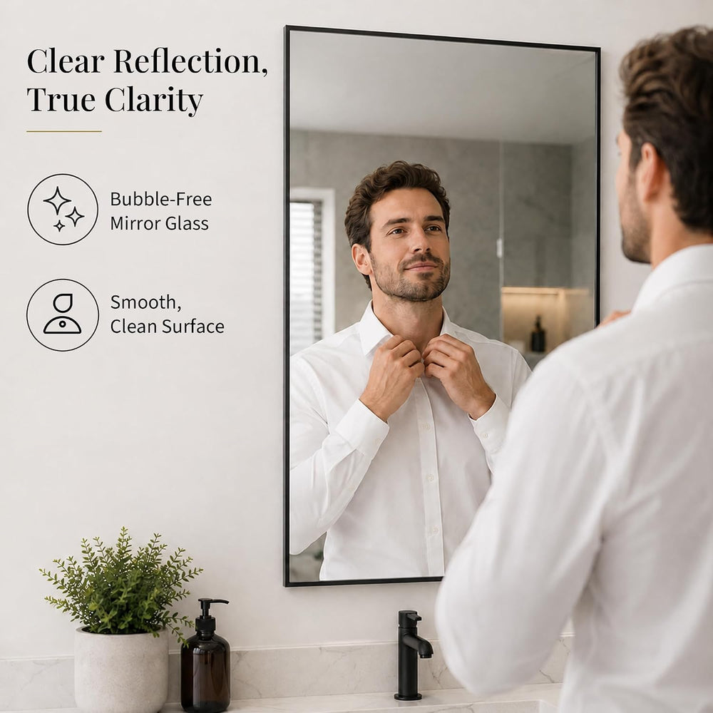 24x36 Inch Matte Black Rectangular Bathroom Vanity Mirror