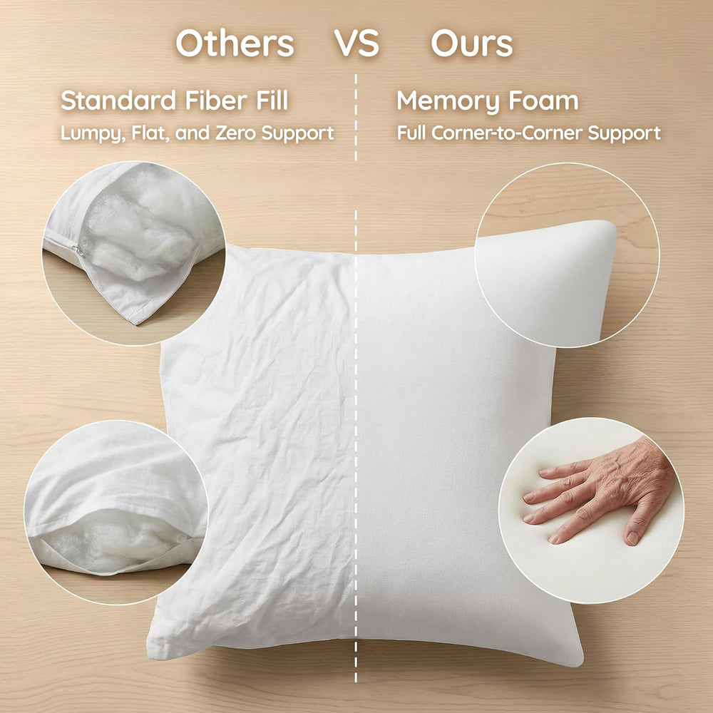 AM AEROMAX 18x18 Memory Foam Throw Pillow Inserts, 2 Pack, Square, White