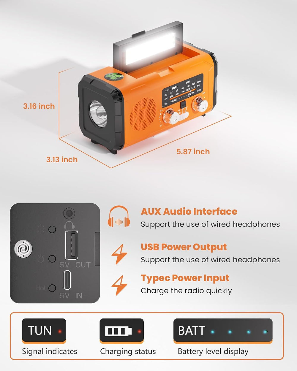 Emergency Weather Radio NOAA AM FM with 10000mAh Power Bank & Fire Starte...