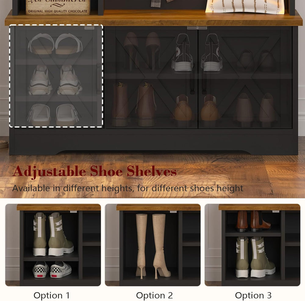 CSZZD 39.4 inch Hall Tree with Bench & Entryway Coat Rack with Shoe Storage