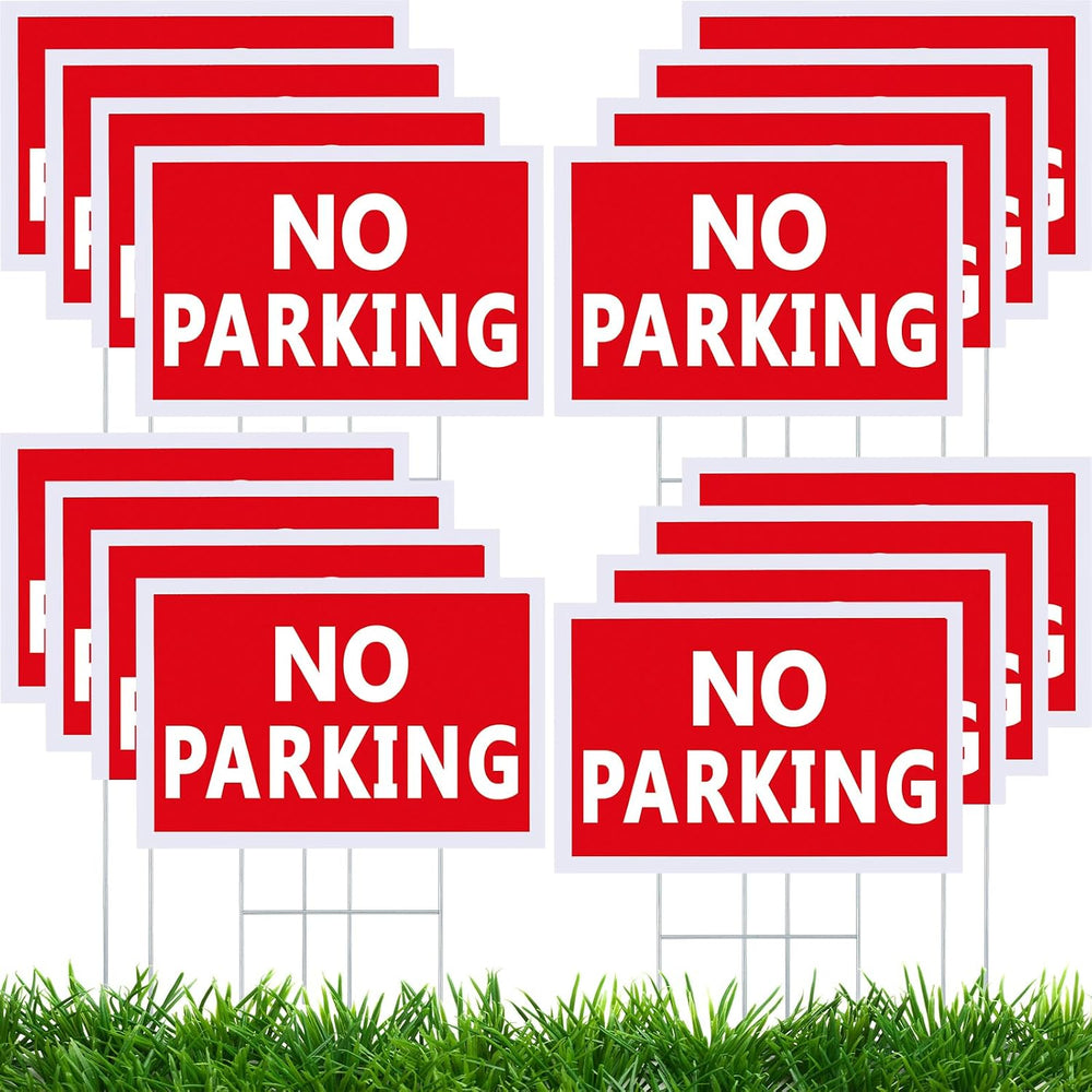 Blulu 16 Pcs 8 x 12 Inch No Parking Signs with Stakes, Red