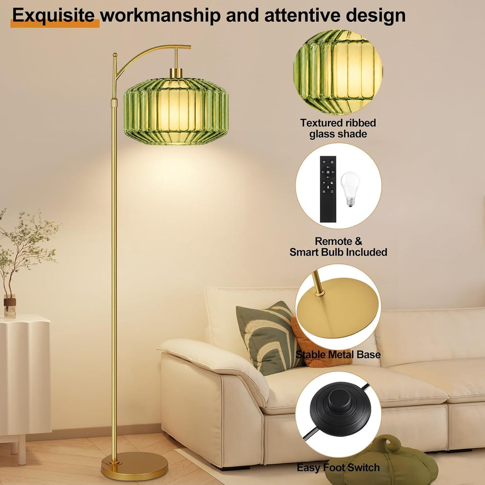 AHDWDW Glass Floor Lamp for Living Room Bedroom,Gold Dimmable Standing Lamp w...