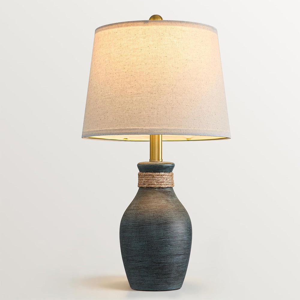 USumkky 22.5" Farmhouse Ceramic Table Lamp Coastal Bedside Lamp Blue‑Grey