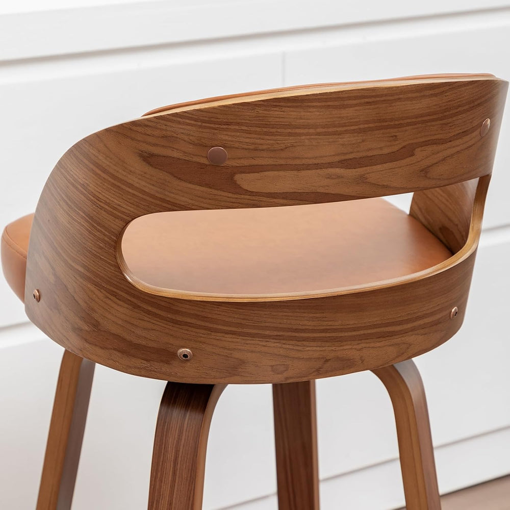 WUPOTO Mid Century Modern Upholstered Bar Stools with Walnut Bentwood Frame
