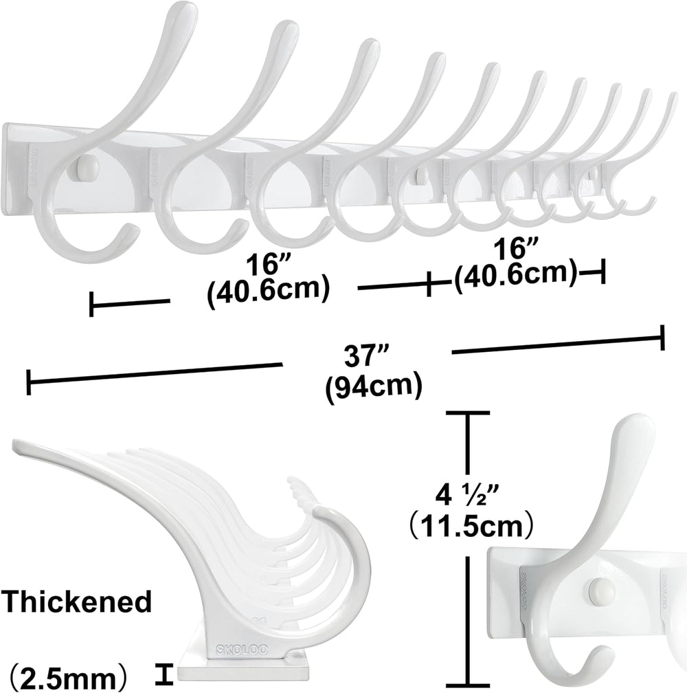 SKOLOO Wall Mounted Coat Rack - 10 Hooks, Heavy Duty, Stainless Steel, Metal ...