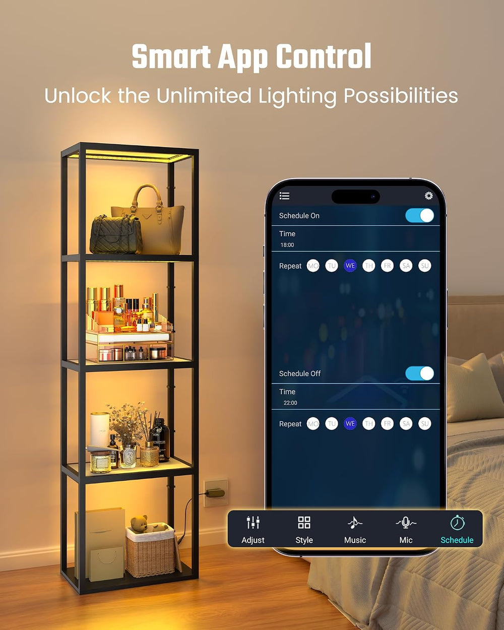 SUPERDANNY Display Cabinet with RGB Light, Remote/App Control, Dimmable LED