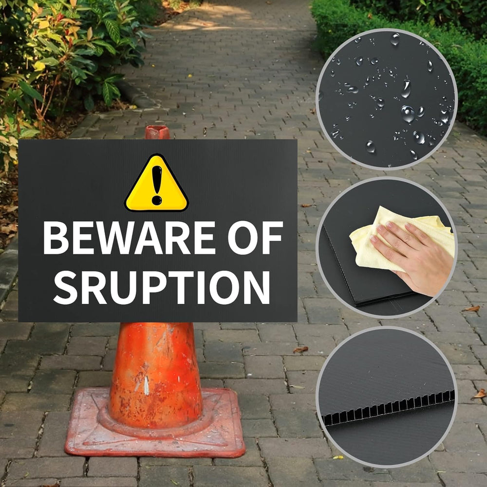 10 Pack 24x16 Inch Waterproof Corrugated Plastic Yard Signs with Stakes - Bla...