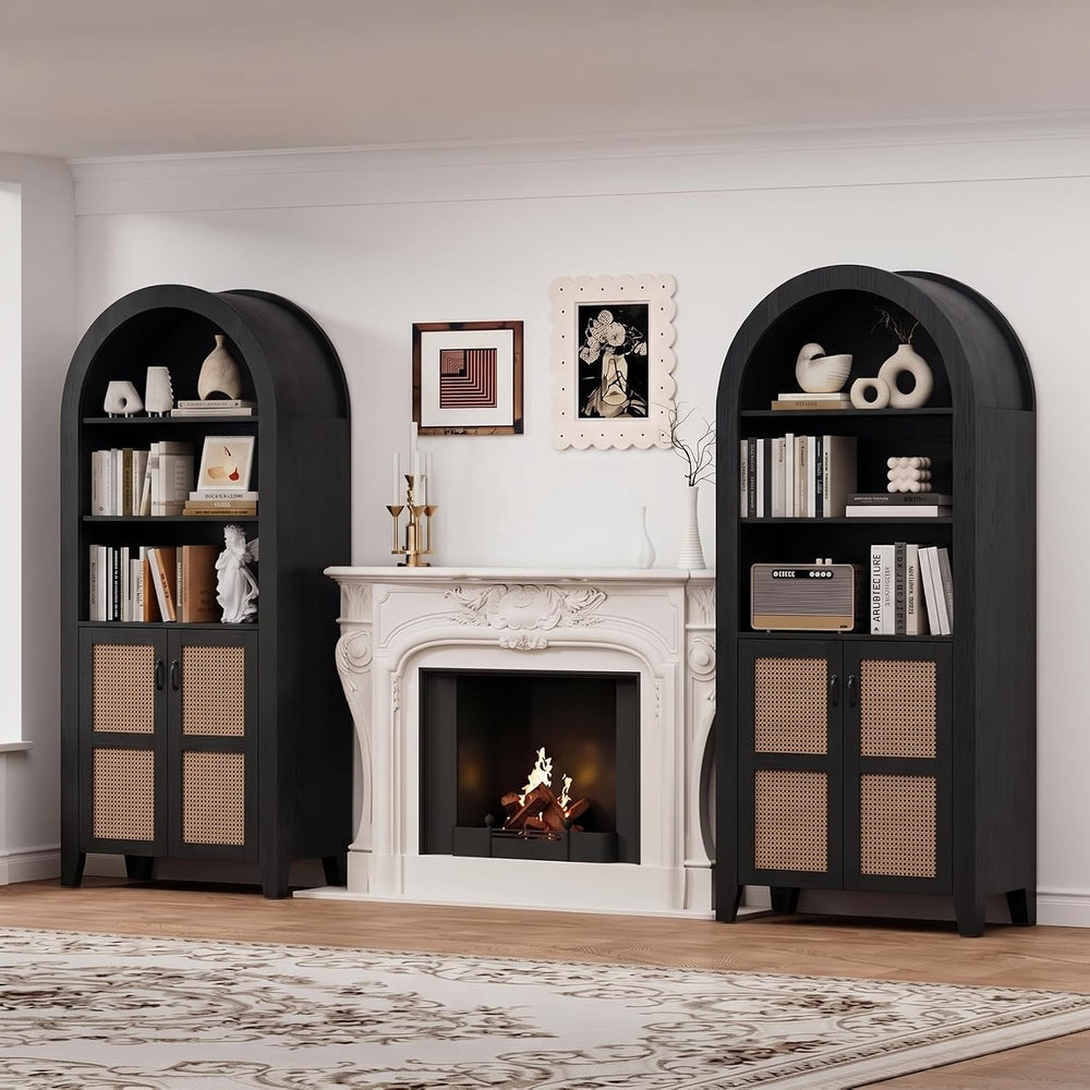 Arched Pantry Cabinet, 71" Kitchen Pantry Cabinet with Smooth Gliding Dr...