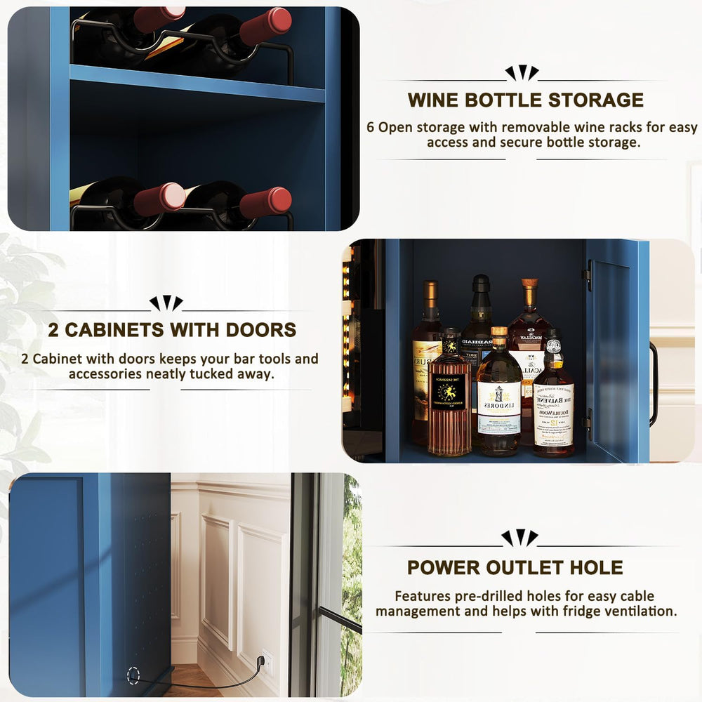 HSH 40" Corner Bar Cabinet with Fridge Space, L Shape Wine Cabinet, Blue