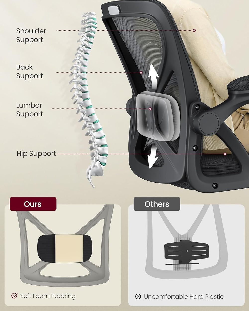 SONGMICS Ergonomic Mesh Office Chair with Adjustable Lumbar Support