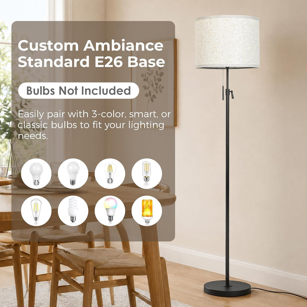 Qingmiao 53"-63" Adjustable Floor Lamp, Anti-tip Base, Pull Chain
