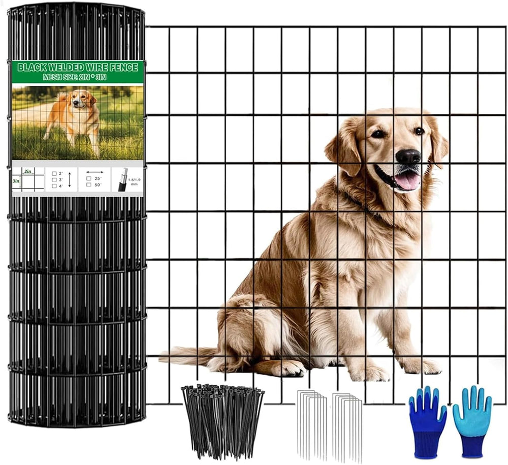 Welded Wire Fence 24inch x 50ft Roll,16 Gauge 2" x 3" Mesh Black