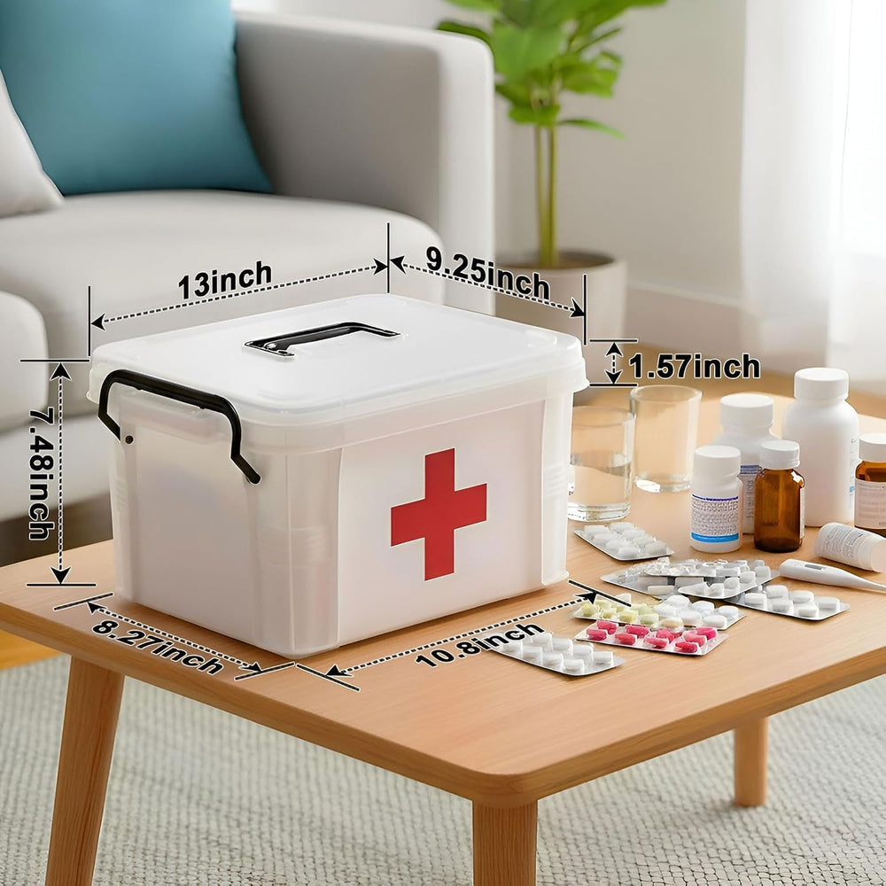 15QT Clear Medicine Organizer Box with Handle, Plastic Medicine Container wit...