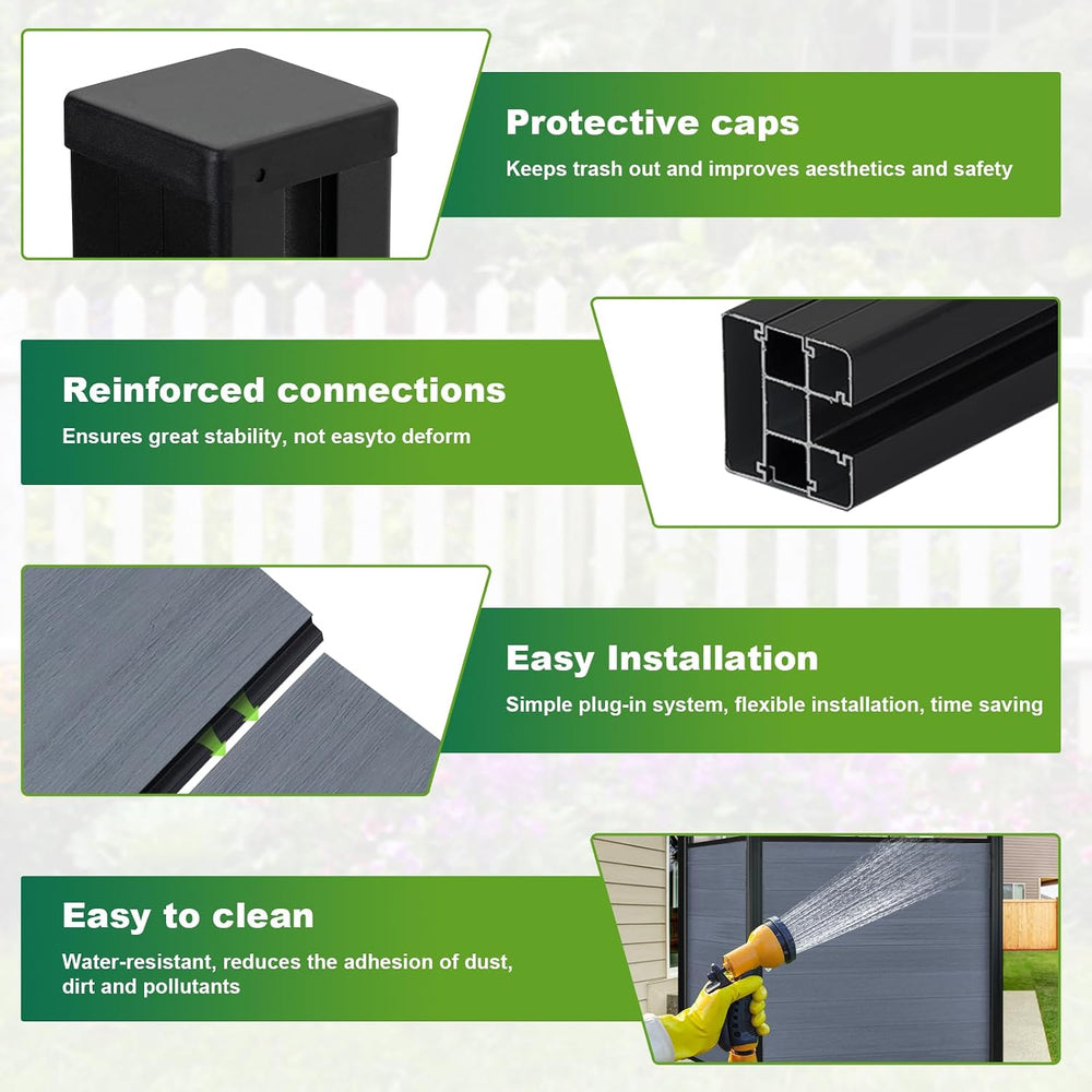 Mondaria Semi-Closed Privacy Fence Panels with 1 Post for Outside, 6ft(W) x 6...