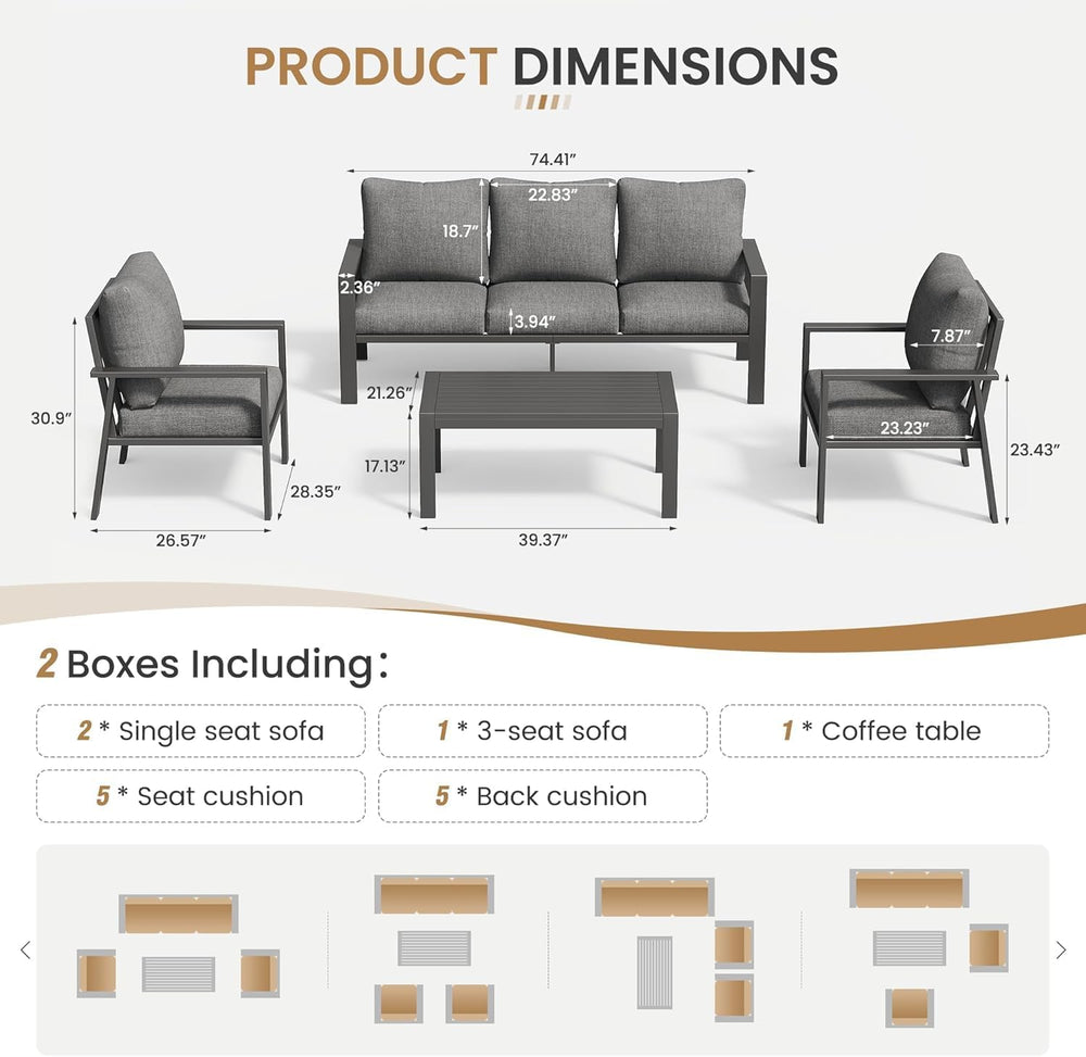 4-Piece Aluminum Patio Conversation Sets All-Weather Sectional Outdoor Furnit...