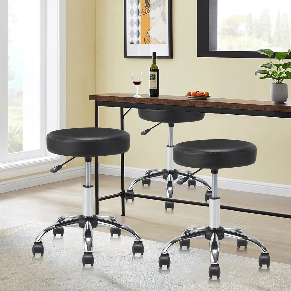 Round Rolling Stool Swivel with Wheels Adjustable Height Seat 19.7"D x 1...