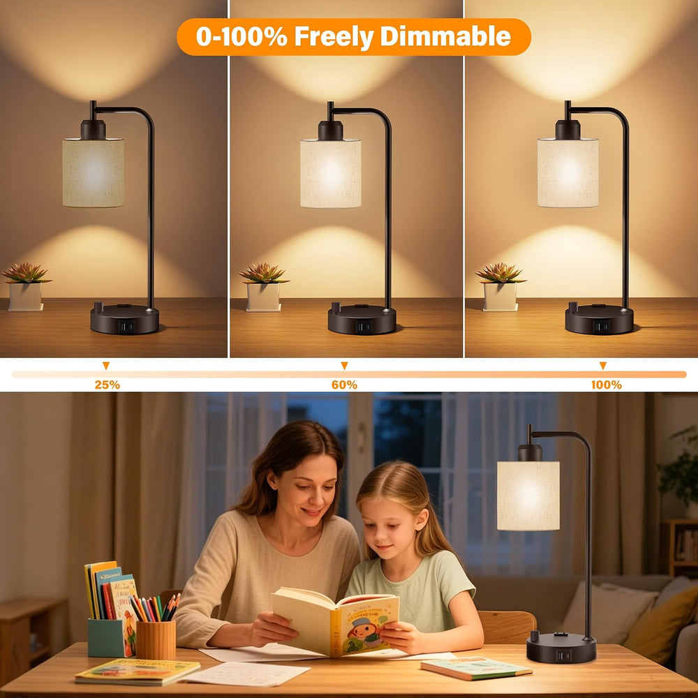SIBRILLE Industrial Table Lamps with Linen Shade, Set of 2 Fully Dimmable Bed...