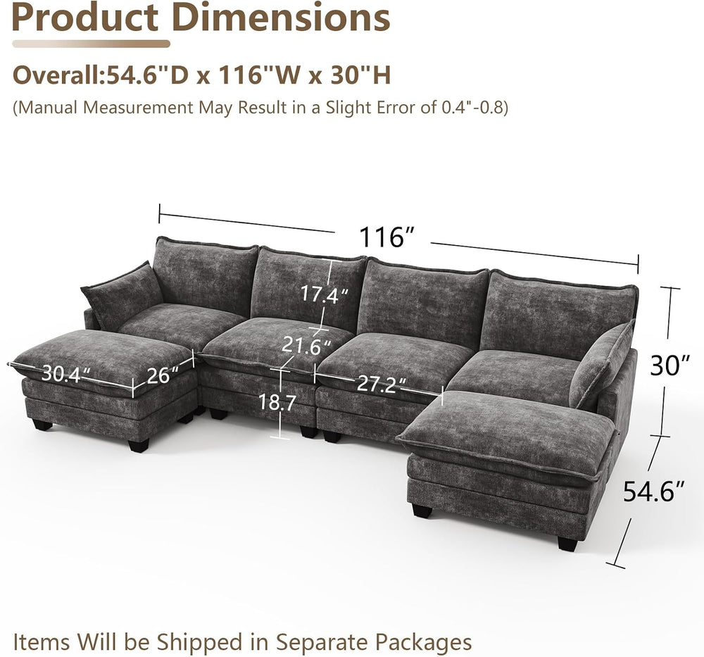 Modular Sectional Couch for Living Room, U Shaped Comfy Sofa