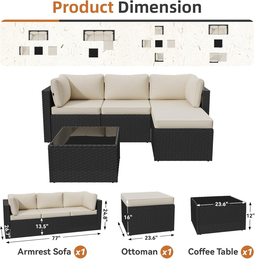 Aoxun Patio Furniture Set 5-Piece, Outdoor Sectional Sofas with Washable Cush...