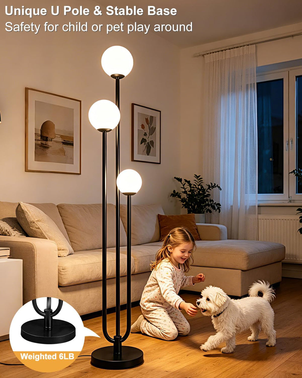 63IN 3-Light Dimmable Floor Lamp, Unique Black Tall Standing Lamps with 3000K...