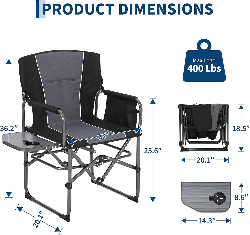 Garvee Oversized Camping Chair Portable Directors Chairs with Side Table