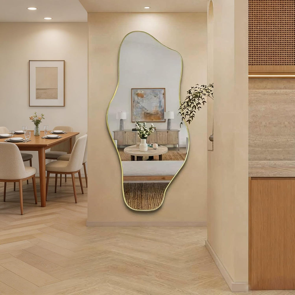 67"x31" Irregular Full Length Mirror, Abstract Frameless Mirror