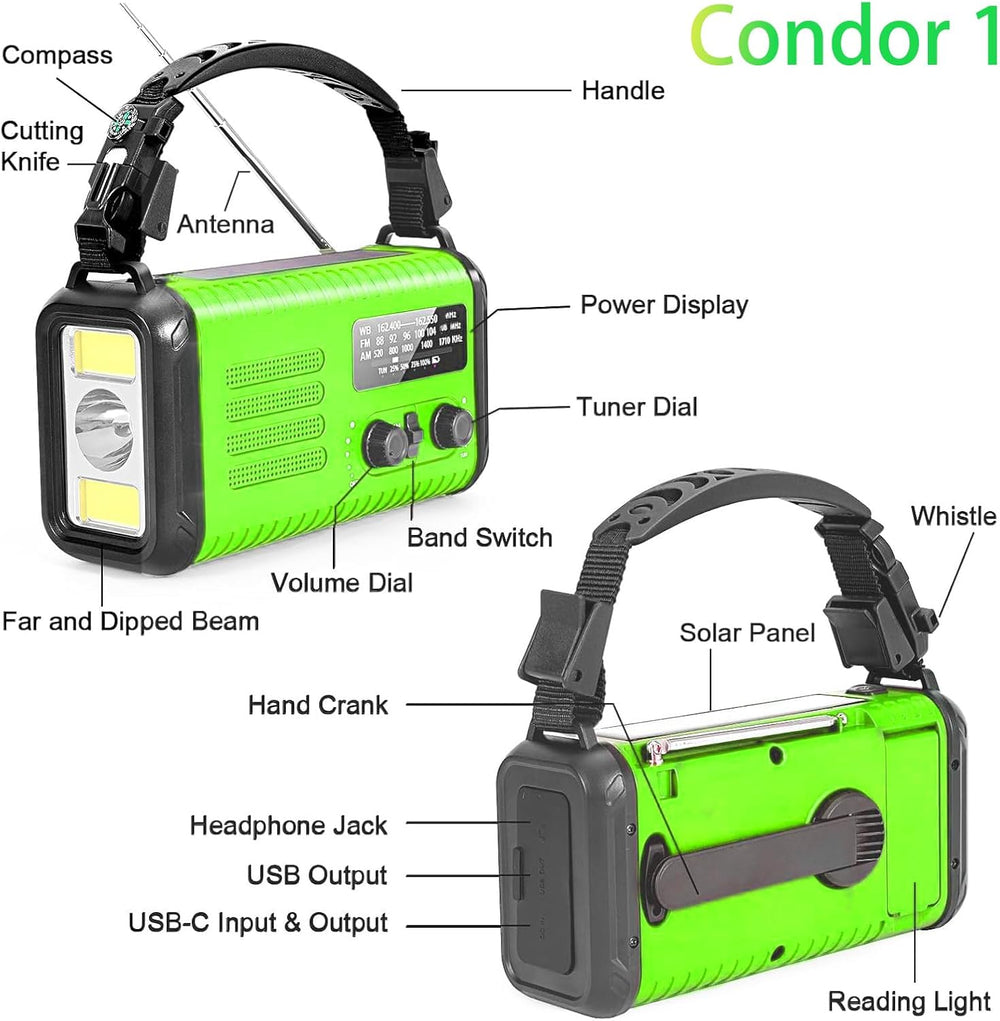 20000mAh Solar Hand Crank Emergency Radio, NOAA Portable Emergency AM/FM Radi...