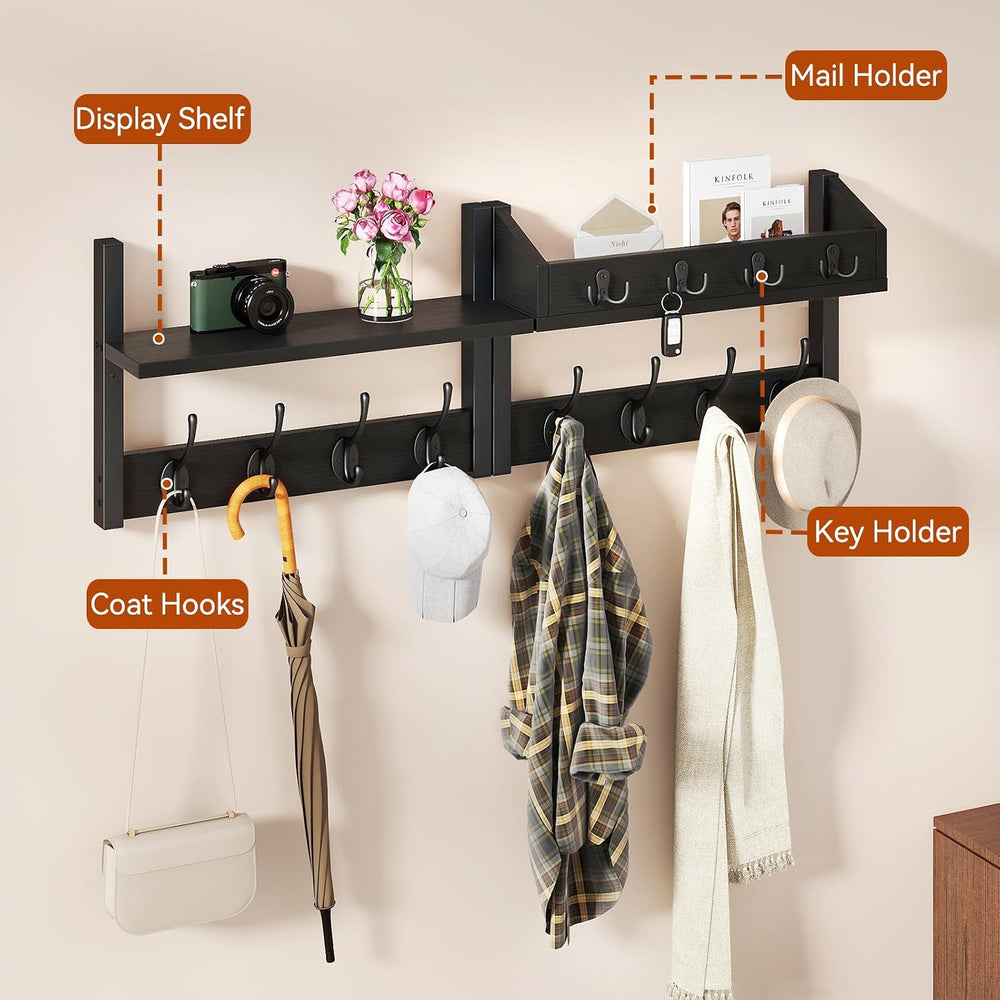 YMYNY 31.5" Coat and Key Rack Wall Mount with Shelf, Black, HWS007B-2
