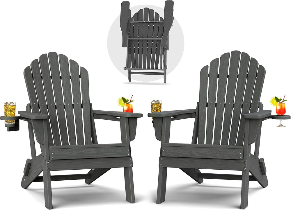 Plawdlik Oversized Folding Adirondack Chair Set of 2, Outdoor Chair, Grey