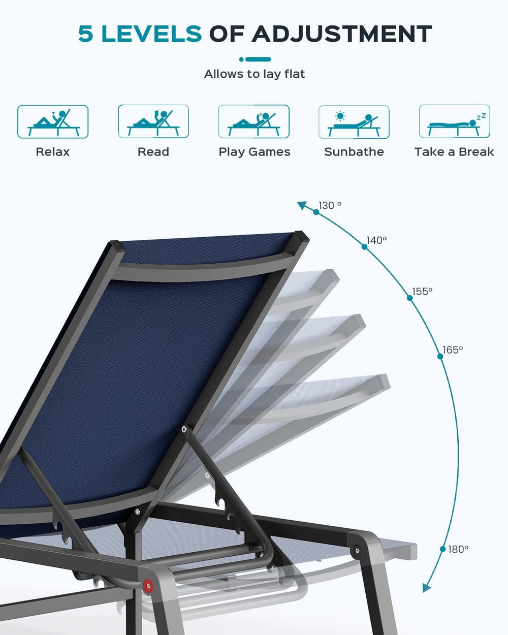 Ciokea Aluminum Chaise Lounge Ourdoor - Foldable & Assemble Free Outdoor ...