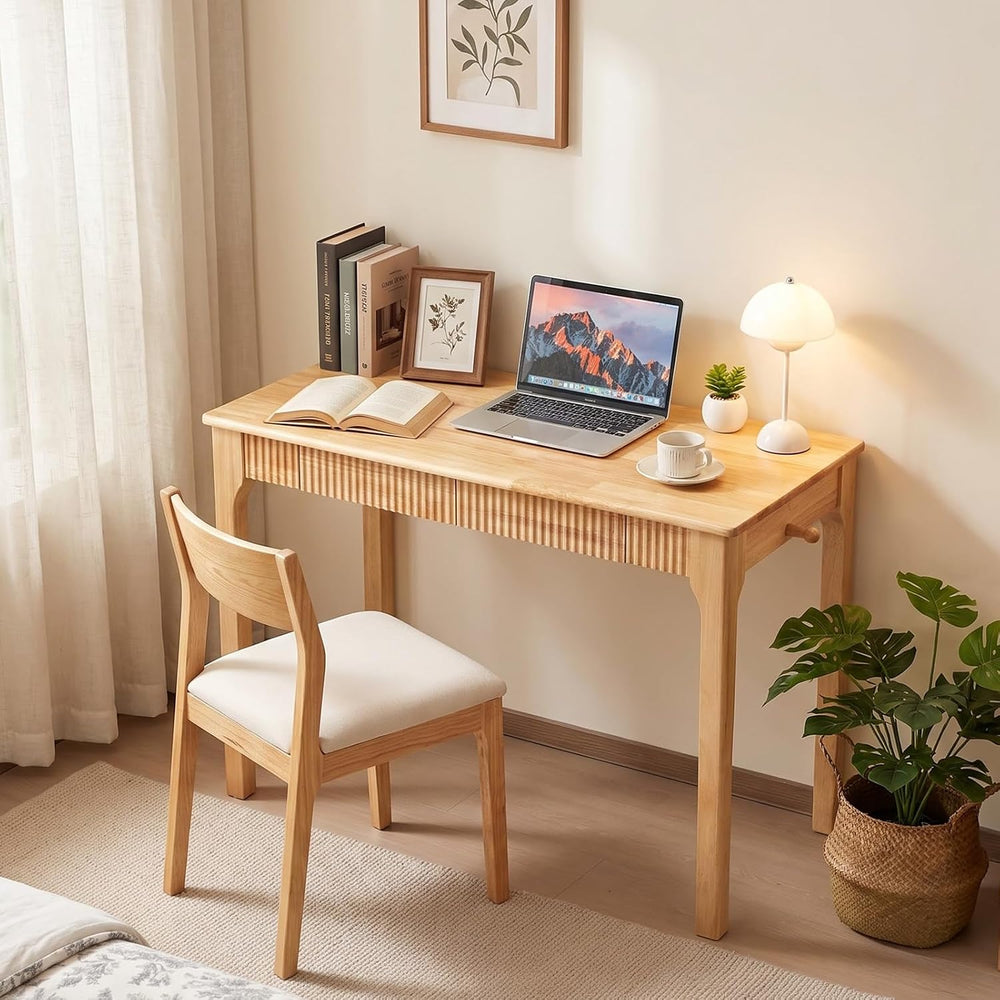 100% Solid Wood Desk,Small Oak Writing Desk,15-Min Assembly,Natural