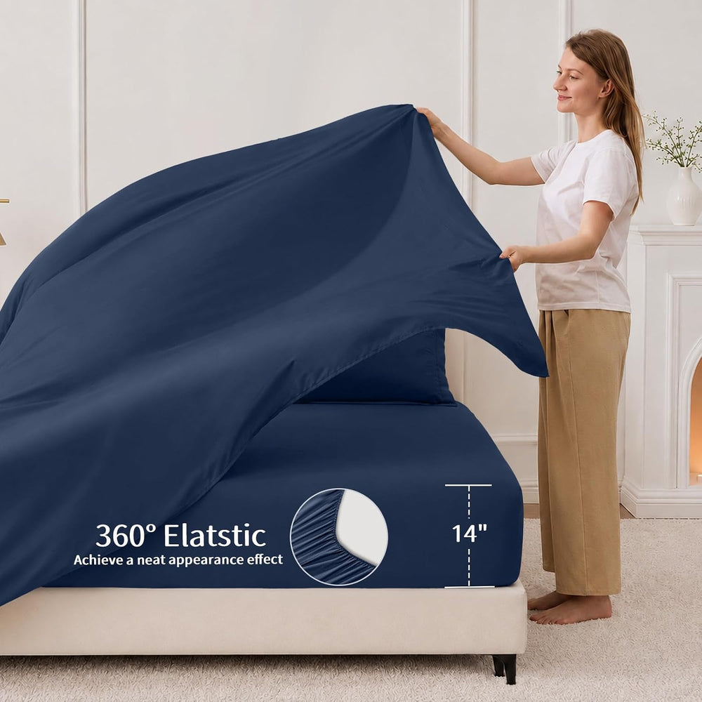 FUANNA King Size Comforter Set 7 PCS, Navy Blue Bed Set, Soft Bed in a Bag