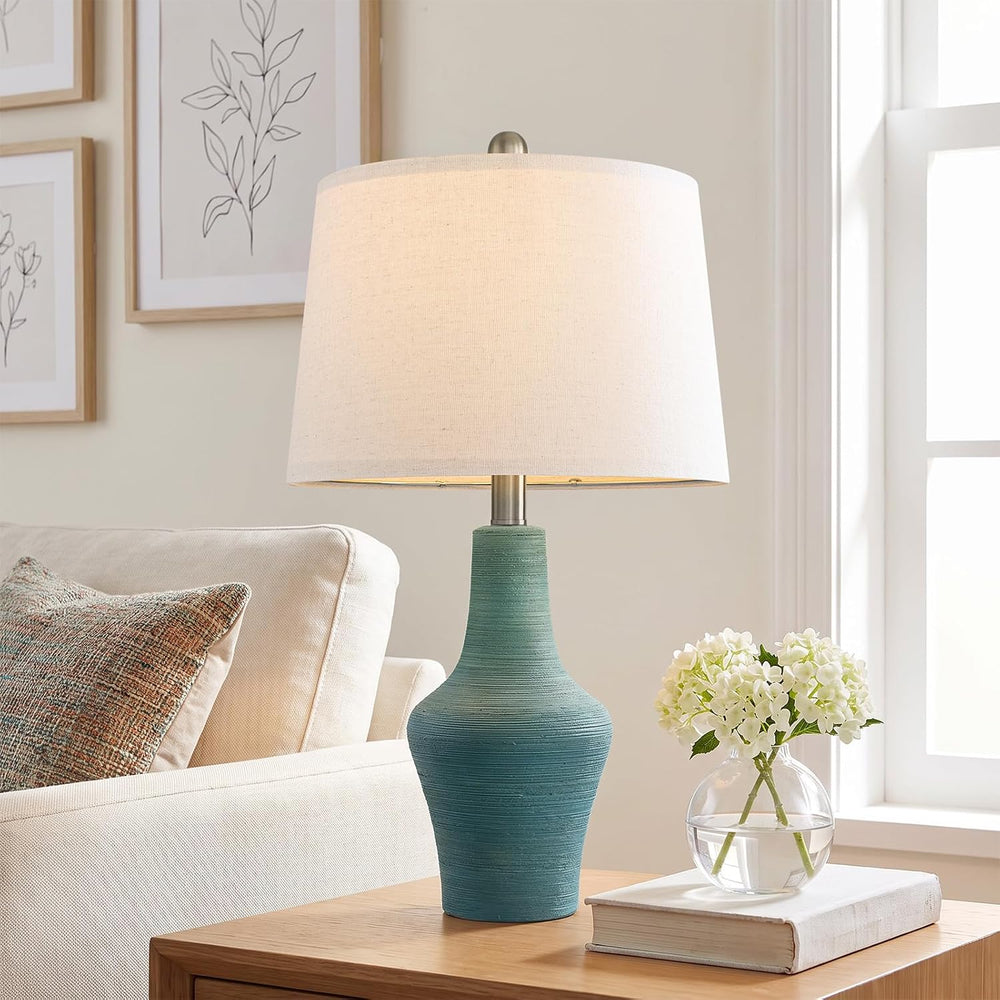 23" Farmhouse Ceramic Table Lamp Modern Bedside Lamps Matte Teal