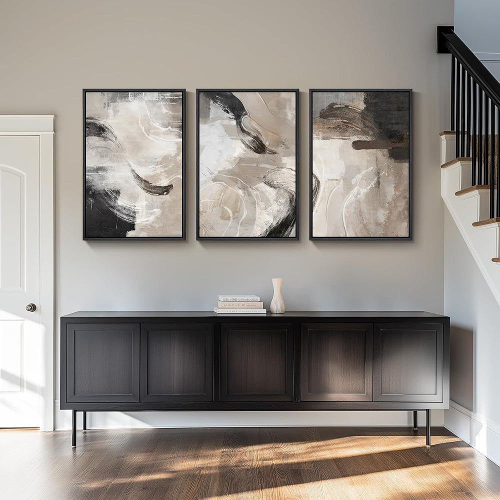 Large Framed Neutral Modern Abstract Wall Art for Living Room, 24x36 In