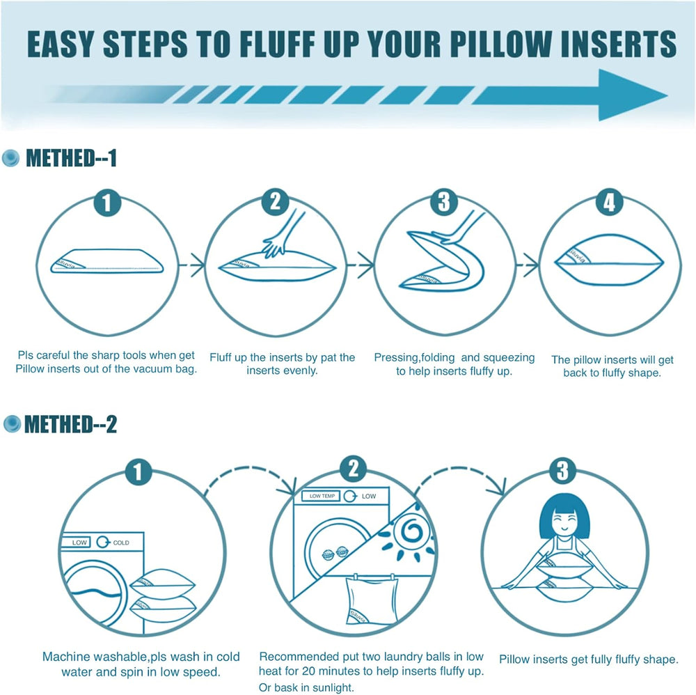 Siluvia 20x20 Down Alternative Pillow Insert 2 Pack, 100% Cotton Cover
