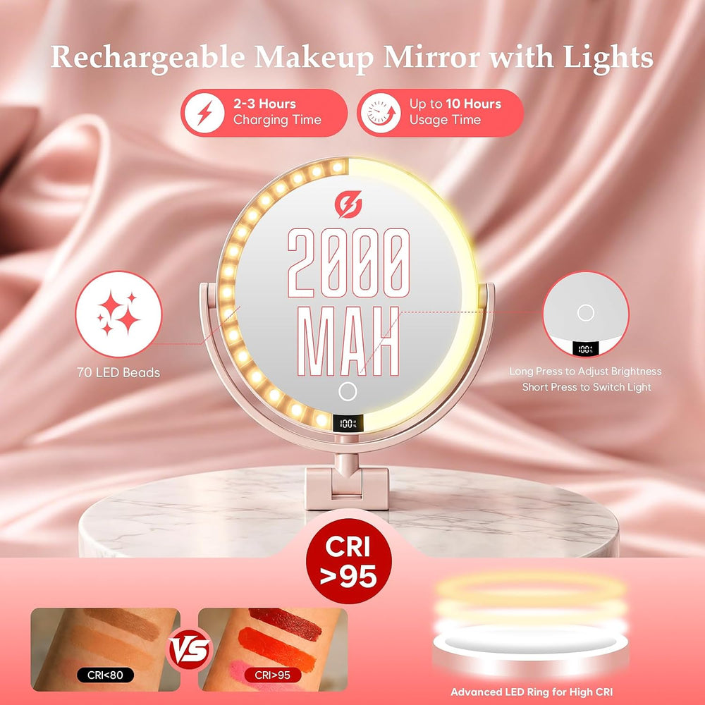 1X/30X Makeup Mirror with Lights, Magnifying Mirror (Pink)
