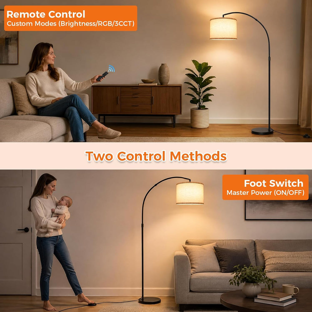 Unicozin Arc Floor Lamp, 2000LM 18W Bright LED Dimmable Tall Standing Lamp