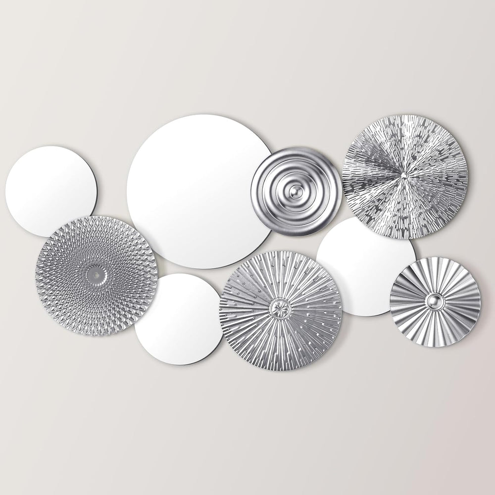 Blulu 9 Pcs Silver Mirror Wall Decor Metal Round