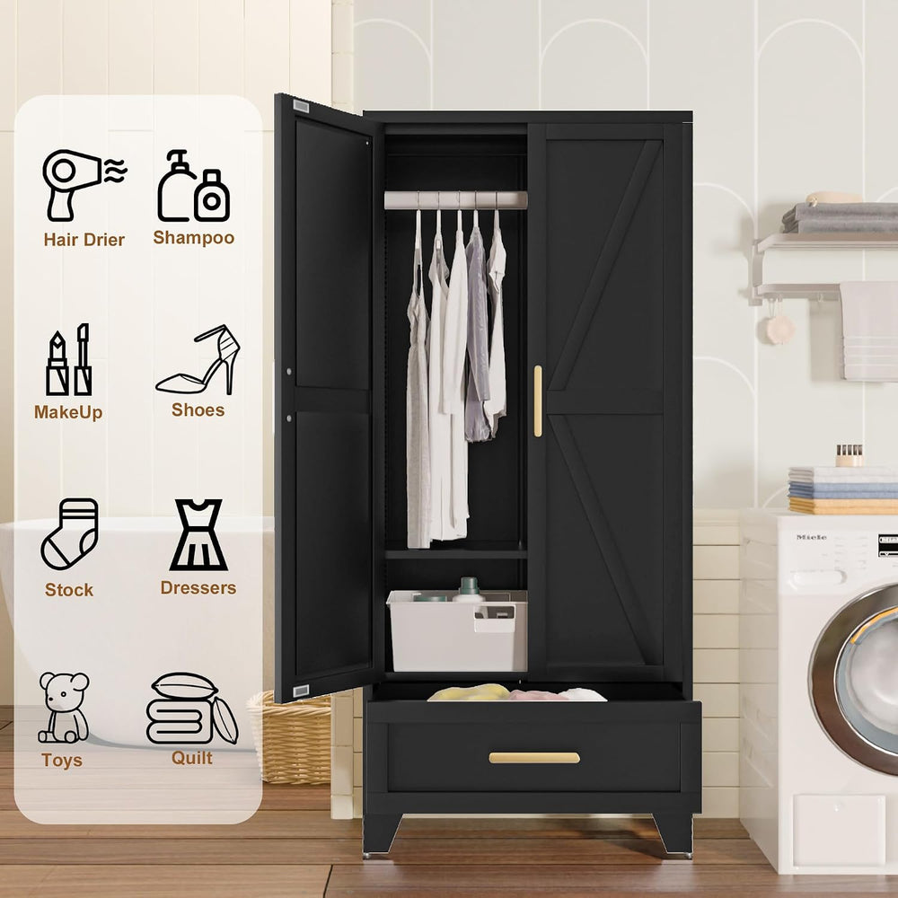 Baborokic Metal Wardrobe Cabinet,71 Armoire Wardrobe Closet with Drawers and ...