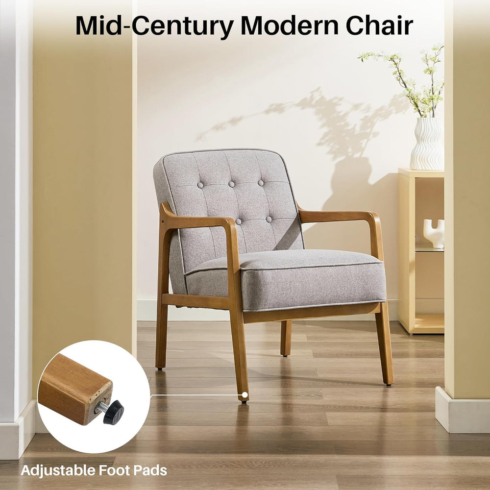 SOFTHION Linen Mid Century Modern Chair with Solid Wood Frame 2-Pack, Grey