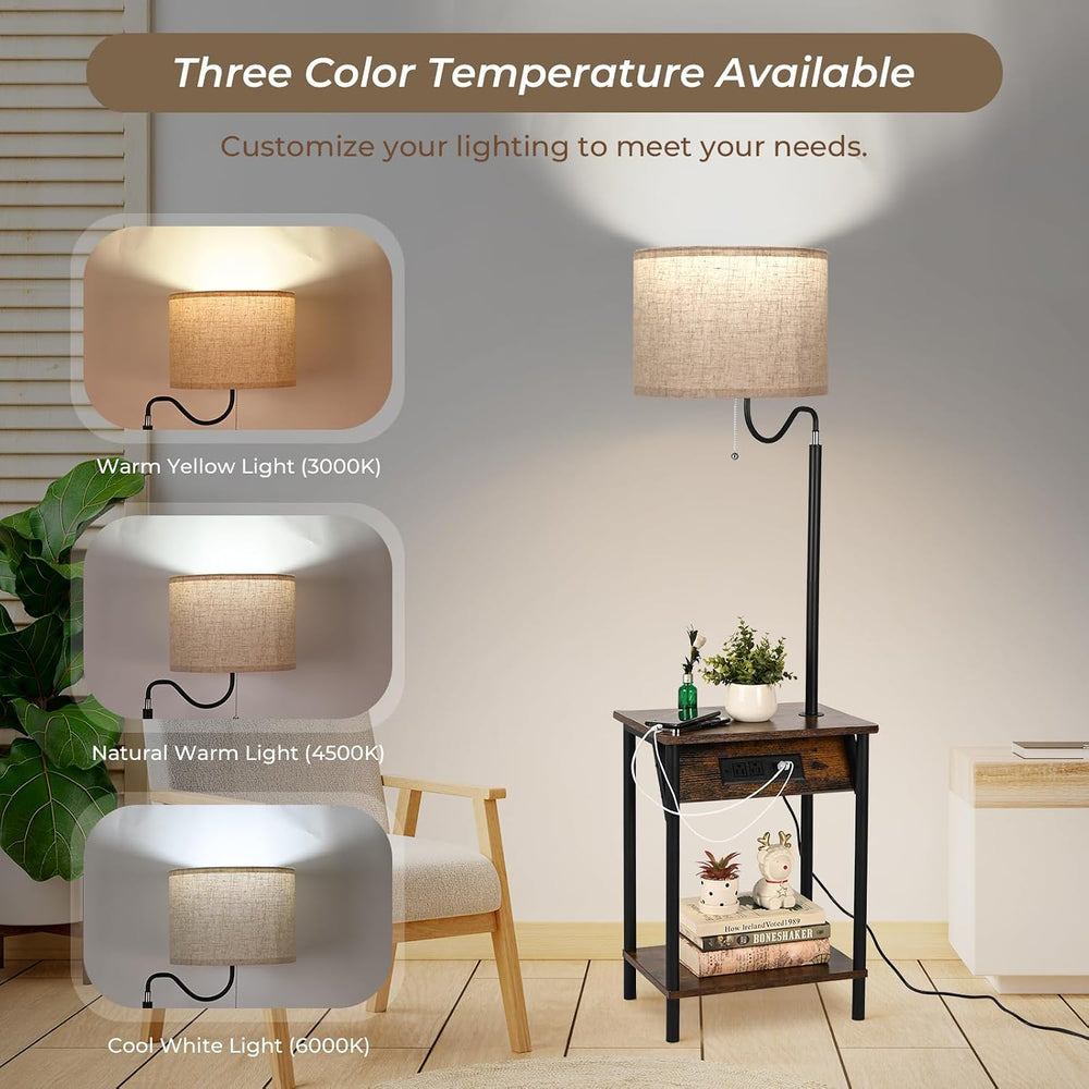 FIMEI Floor Lamp with Table, End Table with Charging Station USB Ports & ...