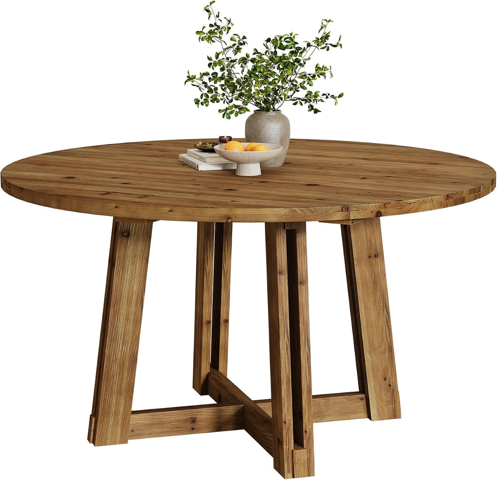 47.3" Solid Wood Dining Table for 4-6, Round Wood Kitchen Table
