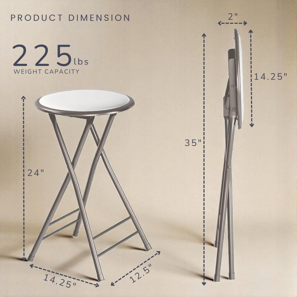 Lavish Home Folding Stool with Padded Backless Seat Set of 4, White, 24”